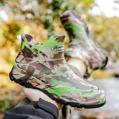 Cross-border casual versatile wear-resistant camouflage rain shoes men's water shoes rain boots waterproof short boot rubber shoes anti-slip labor water boots 