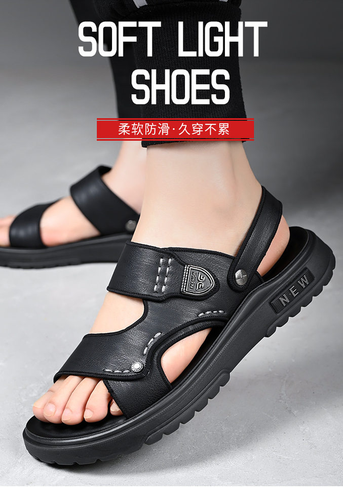 Dép sandal nam quai ngang hở ngón đế dày lót cao su mềm, đi ngoài trời và đi biển — QS991 màu kaki, QS991 màu đen chi tiết 5