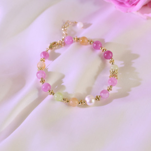 Natural Freshwater Pearl Bracelet Youthful Rainbow Candy Natural Watermelon Stone Bracelet Summer Versatile High-End New Chinese Style Women