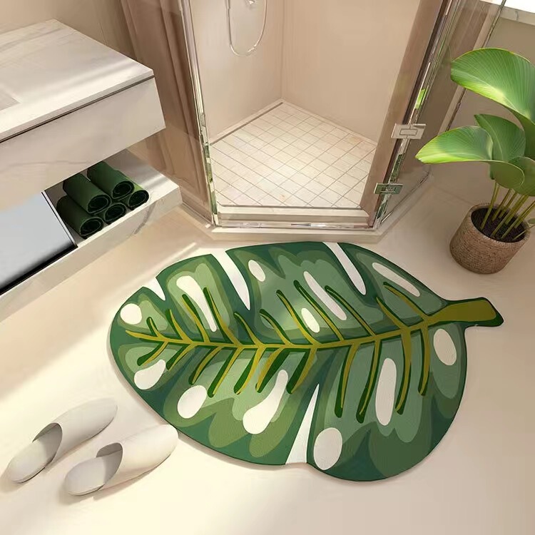 Strictly Selected Diatom Mud Absorbent Upholstery Household Bathroom Rug Leaf-shaped Design Feeling Kitchen Living Room Foot Mat