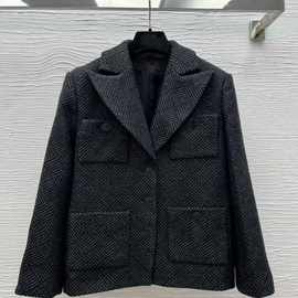 人字纹休闲加厚长款时尚英伦风修身小个子多口袋羊毛呢西服高级感