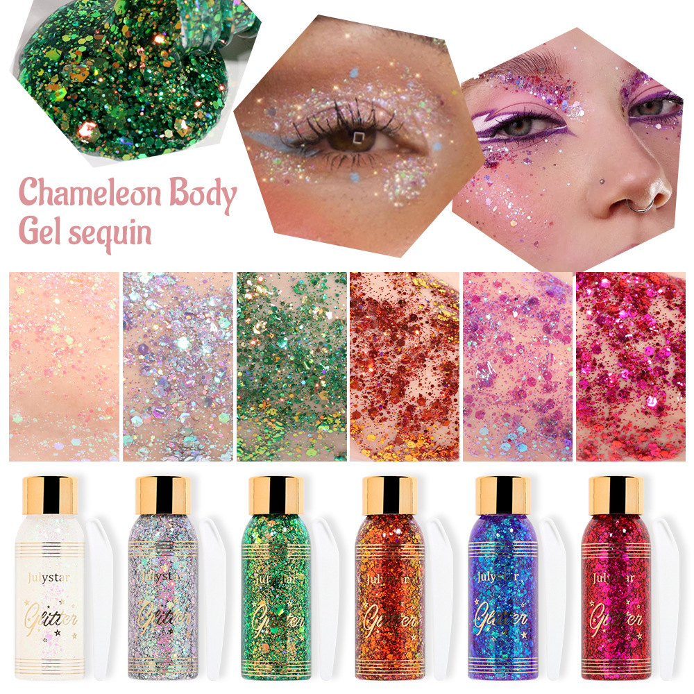 Buntes Chamäleon-Gel, Pailletten, Meerjungfrauen-Schuppen, Gesicht, Körper, Lippen, Polarisations-Lidschatten, Make-up_voghion.com