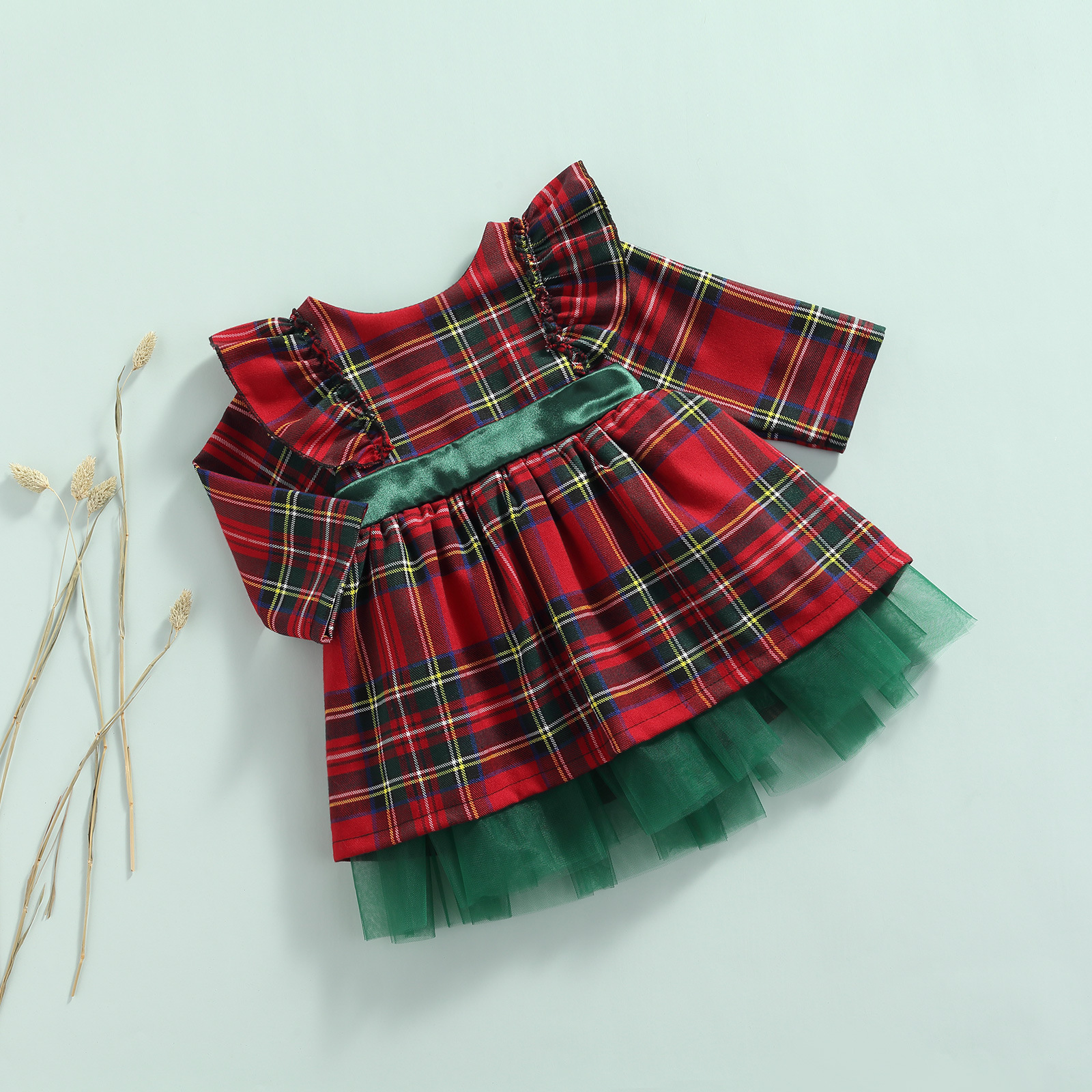 Weihnachten Prinzessin Plaid Bogenknoten Baumwolle Mädchen Kleider display picture 1
