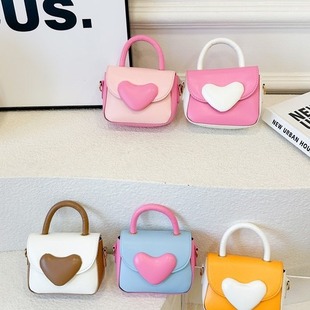 Korean Style Girl's Crossbody Bag Cartoon Love Color Contrast All-Match Fashionable Western Style Children's Shoulder Hand Coin Purse Bag