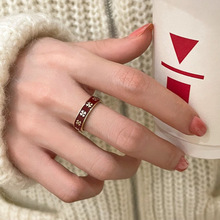 法式复古酒红色滴油花朵金属开口戒指女韩国个性简约百搭气质指环