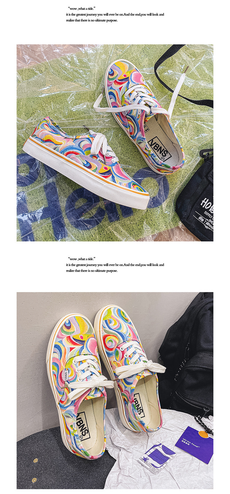 Chaussures en toile pour couples bas style collège arc-en-ciel_voghion.com