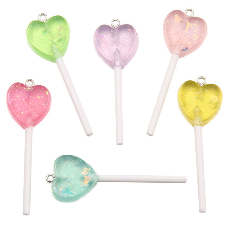 6 color 19 * 57mm 1 explosion DIY resin simulation love lollipop keychain jewelry accessories