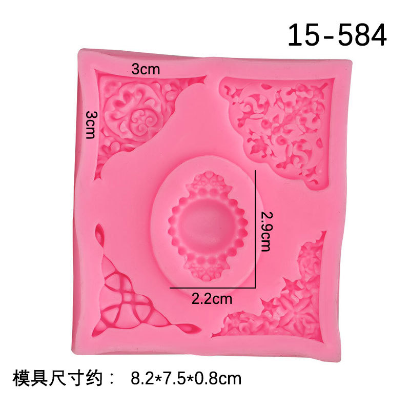 De estilo europeo de encaje diamante frontera molde de chocolate en relieve molde de silicona líquida fondant cake decoración molde