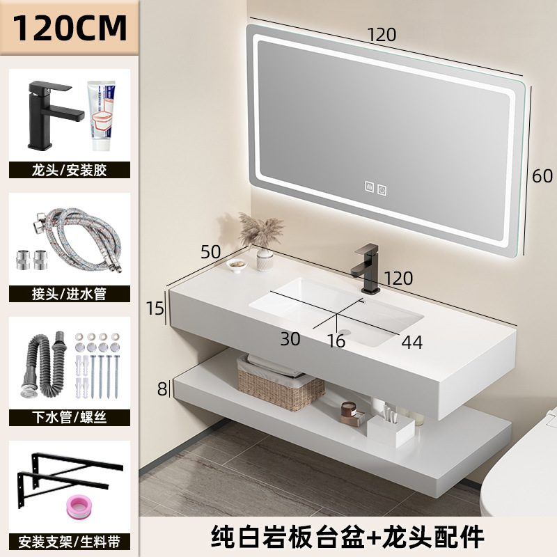 Hotel estilo gabinete de baño combinación Placa de roca integrado cuenca gabinete de baño lavabo cuarto de baño lavabo mesa de lavado