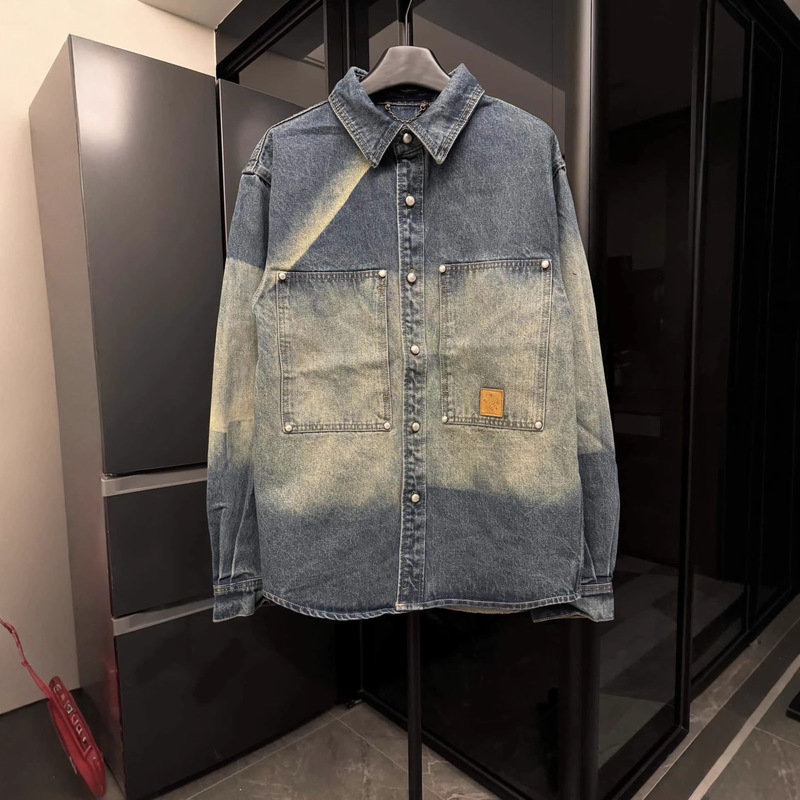 High Version Lujia 25 New Spring & Fall Asymmetrical Faded Leather Label Denim Shirt Jacket Casual Versatile Loose Men