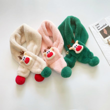 宝宝毛绒围脖冬季男女童保暖仿兔毛围巾可爱卡通圣诞节小鹿脖套潮