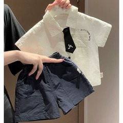 男童套装夏装2025新款洋气男宝宝衬衫短裤夏季婴儿衣服分体两件套