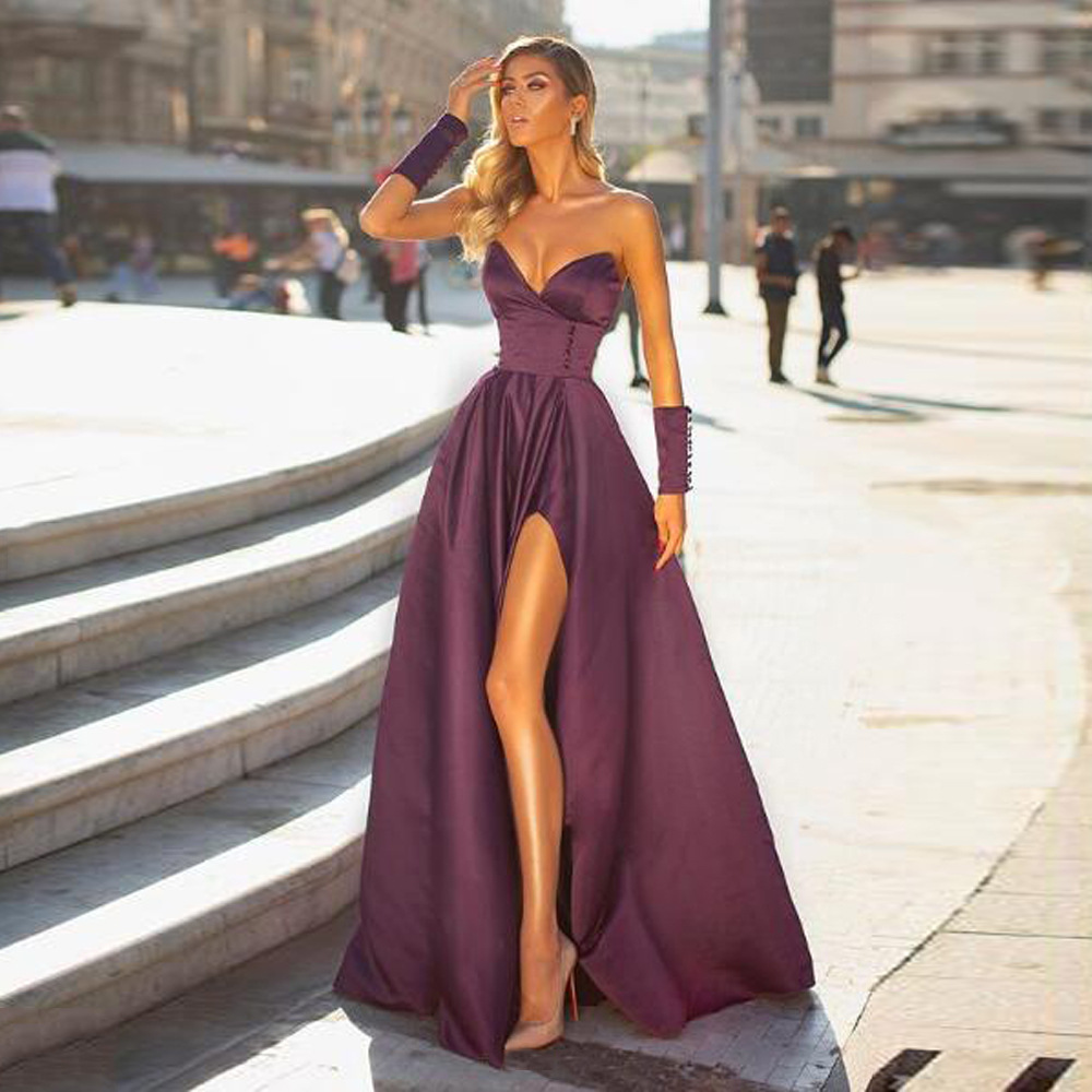Comercio exterior de Europa y América Amazon AliExpress deseo vestido de noche de las mujeres sexy tubo superior satén simple vestido largo