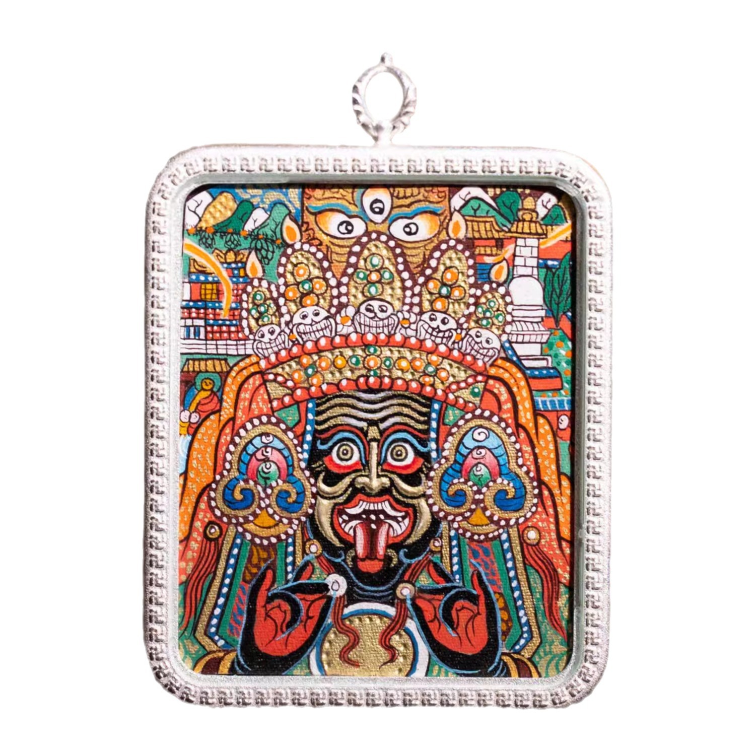 티베트 레공 순수 손으로 그린 ??THANGKA 노란색 부의 신 12 조디악 8 수호자 MANJUSRI BODHISATTVA 산후 부처님 부적 펜던트