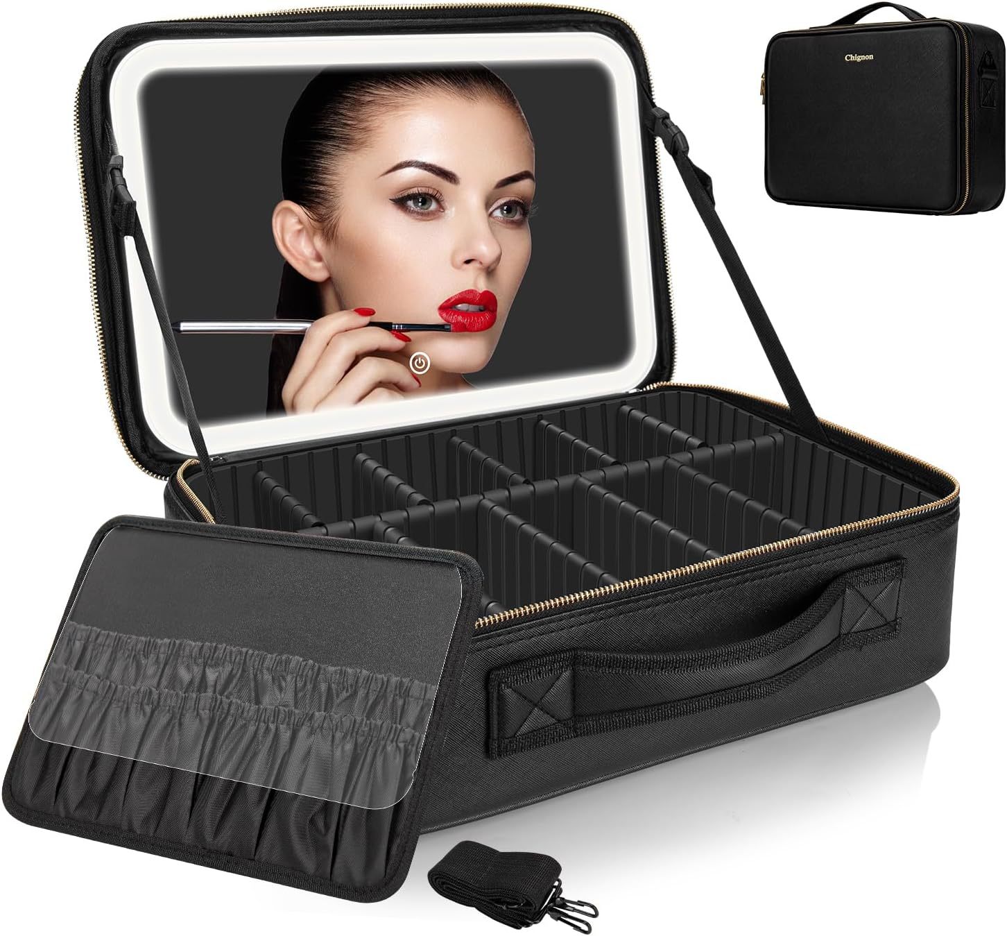 Bolso cosmético portátil transfronterizo con espejo lámpara led estuche cosmético de gran capacidad de alto valor ins bolsa de viaje de almacenamiento portátil