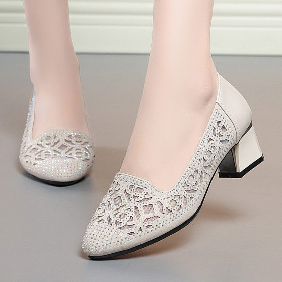 Summer Hollow-out Women's Shoes Mesh Shoes Genuine Leather Single-layer Shoes Women's Thin Mesh Shoes plus size Sandals Flat Soft-soled Moms Shoes