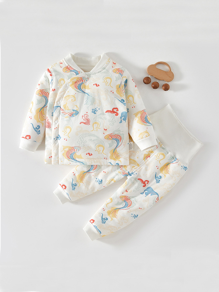 Bebé acolchado traje otoño e invierno bebé de un año de edad-ajuste de ropa de otoño de cintura alta protección del vientre caliente split abrigo