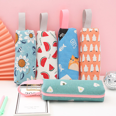 Korean Edition Cartoon Sunflower portable Pencil bag capacity square Primary and secondary school students Stationery Storage Pencil bag canvas Pencil bag