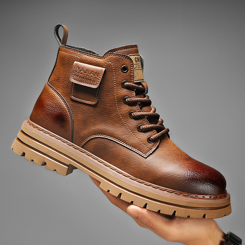 Cross-Border Popular Couple Winter Boots Men's High-Top British Style High-Top Boots Workwear Leather Shoes Retro Motorcycle Boots