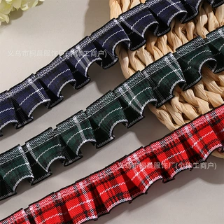 2.5cm彩色格子打折花边手工diy公仔服装配饰围边裙褶皱花边辅料