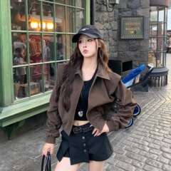 美拉德垫肩皮夹克设计感早秋新款甜酷辣妹短款外套女