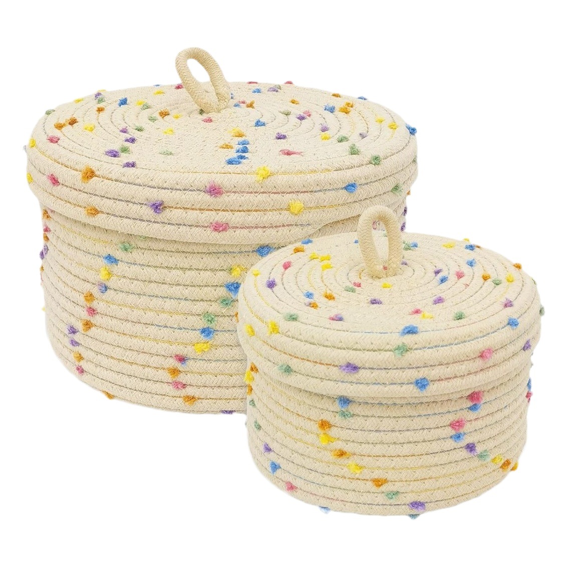 カラーポイント収納バスケット編みテーブル蓋付きスナック玩具収納バスケット雑物下着収納キー整理