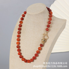 中古红色玛瑙珠复古金做旧小蛇项链时尚轻奢优雅批发青岛工厂仿古