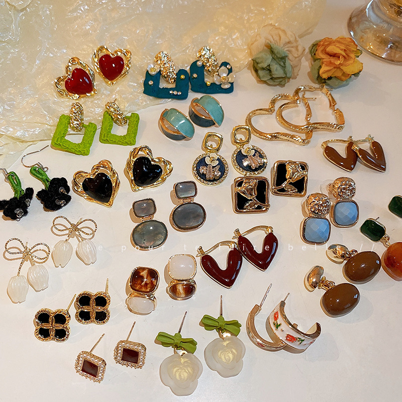 Pendientes franceses retro con lazo, aguja de plata 925, diseño elegante y dulce, estilo lujo ligero