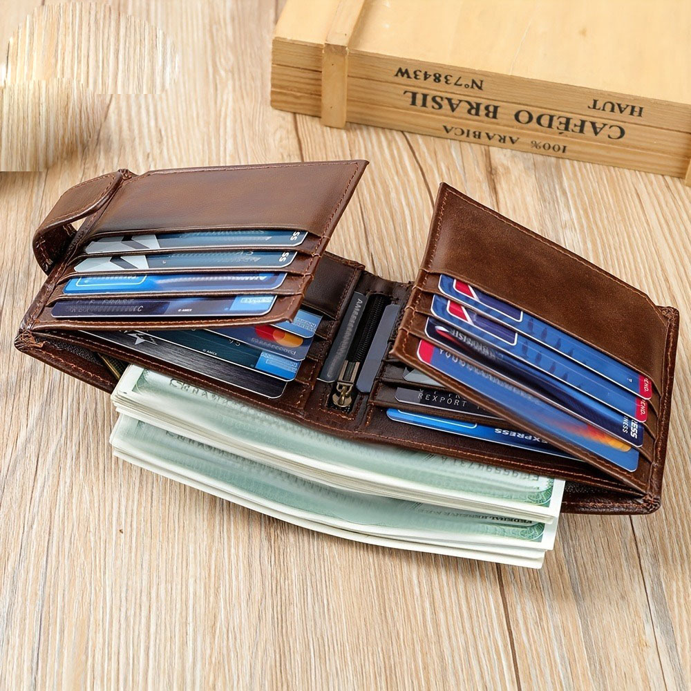 Cartera de hombre de piel de vaca corta transfronteriza con múltiples tarjetas, monedero retro casual, billetera multifuncional de gran capacidad de cuero