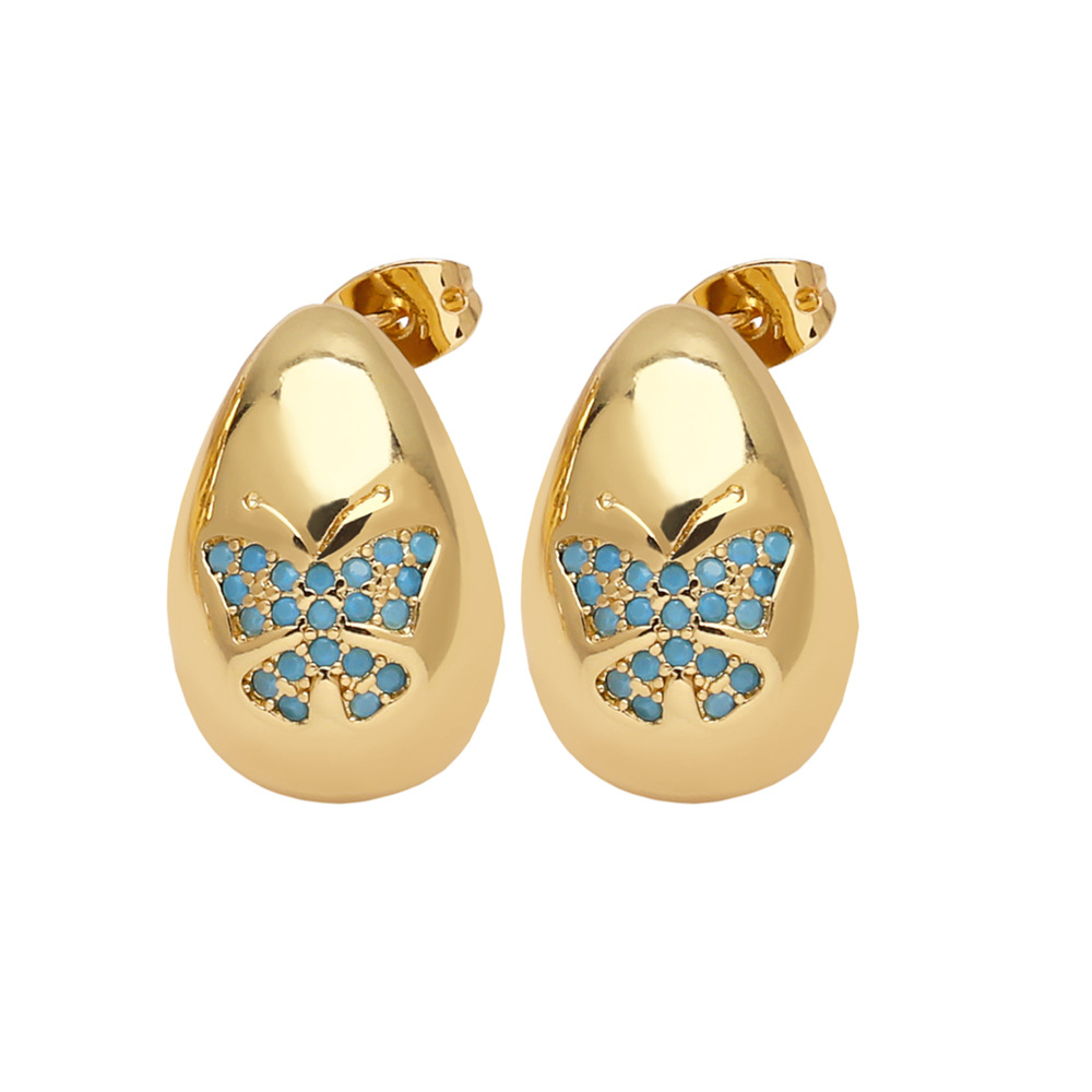 1 Pair Simple Style Water Droplets Plating Copper Zircon 18K Gold Plated Ear Studs display picture 4