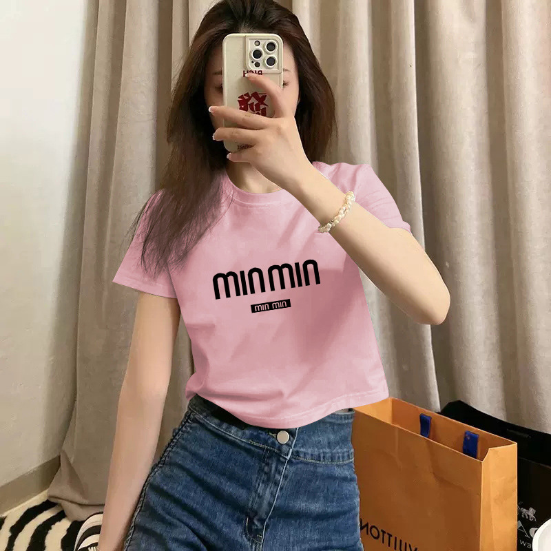 Women's Fashion Right Shoulder Short Sleeve T-Shirt 2025 Design Niche Top Hot Girl Round Neck Slimming Half Sleeve Shirt