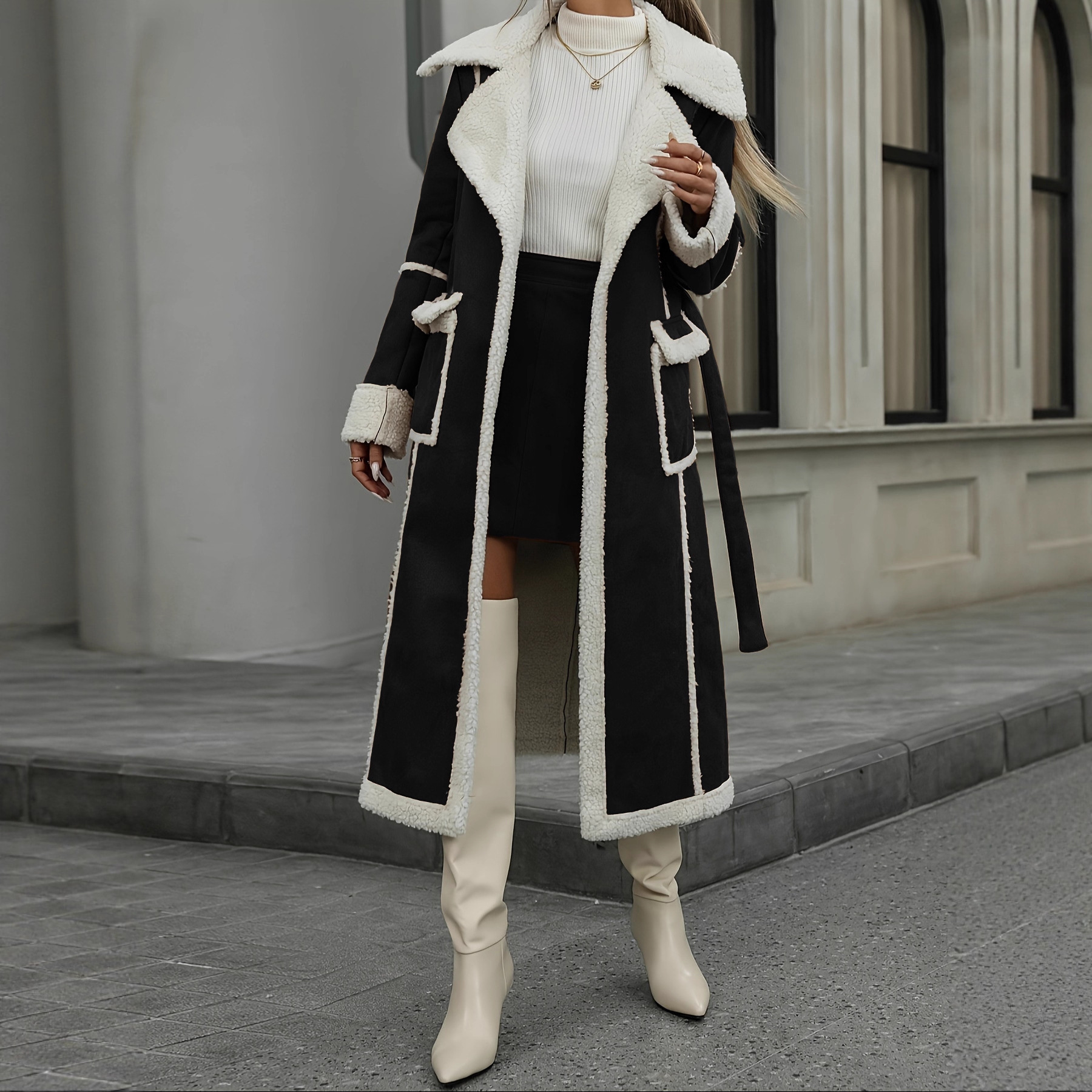 Autumn and Winter New Style Extended Lamb Wool Coat for Women, Loose and Thickened Fashionable Fur Collar Coat