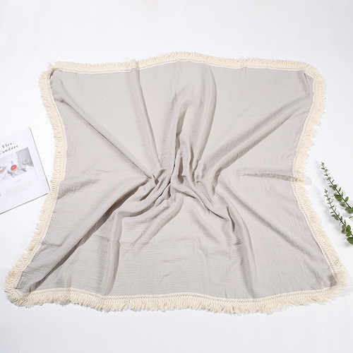Cross-border double-layer printed cotton gauze baby wrap towel 100% cotton baby stroller windproof blanket children tassel cover blanket
