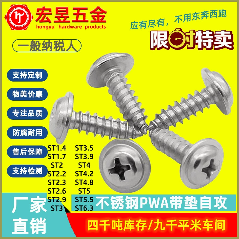 Подушка из нержавеющей стали 304 Самонарезающий винт Круглая головка Phillips с помехой Самонарезающая головка Pwa Phillips с подушечкой Самонарезающий гвоздь