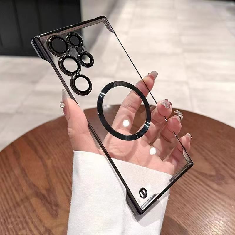 Super delgada transparente galvanoplastia magnética para Samsung S26Ultra caso de teléfono móvil S23 sin marco duro S24 caso de gafas