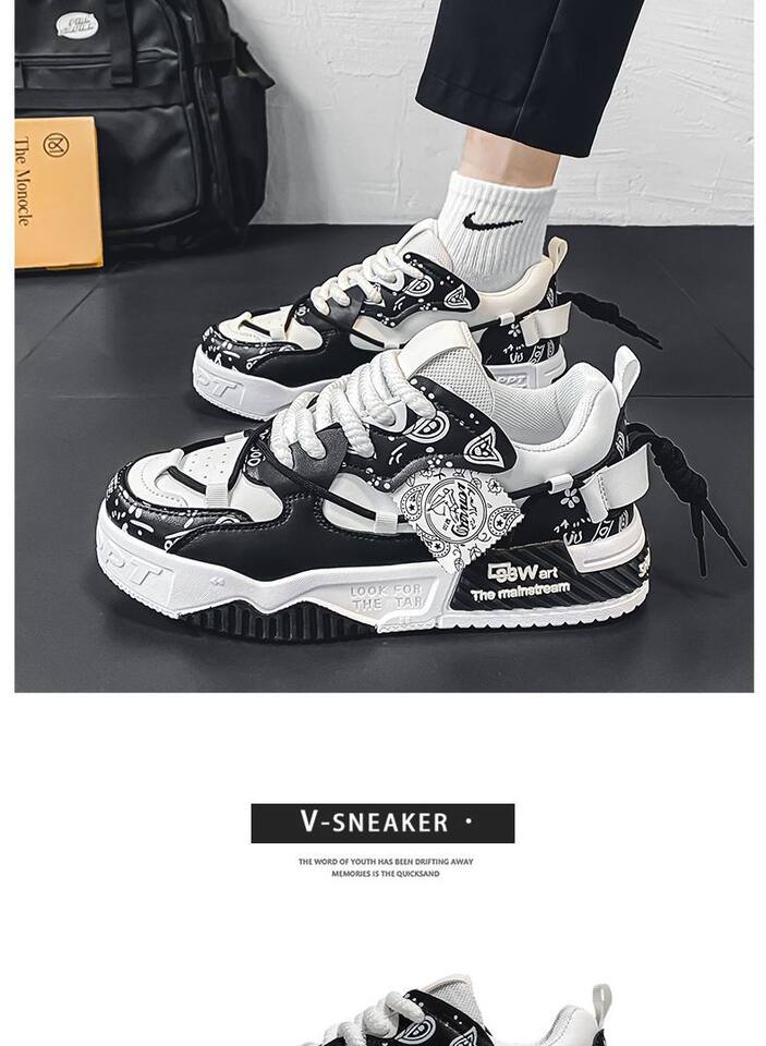 Giày sneaker nam đế dày tăng chiều cao, thân thấp dây buộc, phối màu trơn — 6678 Trắng Xanh Lục, 6678 màu Milan, 6678 trắng đen chi tiết 12