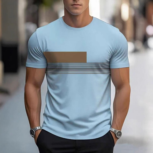 New 2025 Cross-border 3D Short-sleeve Men's Striped Print Youth Summer Casual Men's 3D T-shirt Round Neck Top