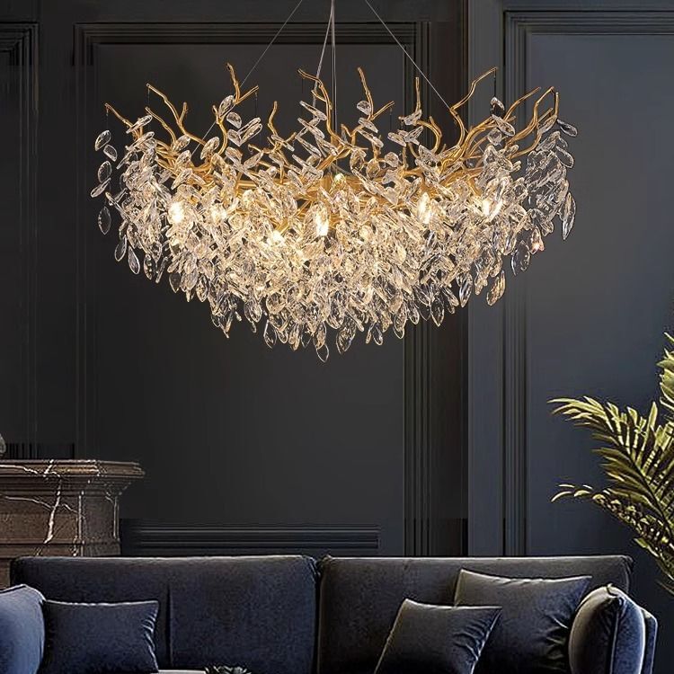 Luxurious Crystal Branch Lamp, New French-Style Living Room Lamp, American-Style Branch Lamp, Italian-Style Light Luxury Bedroom and Living Room Crystal Chandelier