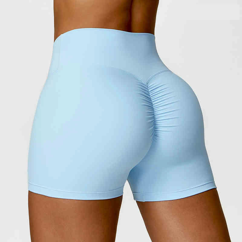 New Sanding High Waist Yoga Shorts Pleated Peach Hip Running Fitness Three-point Pants Tight Sports Shorts for Women
