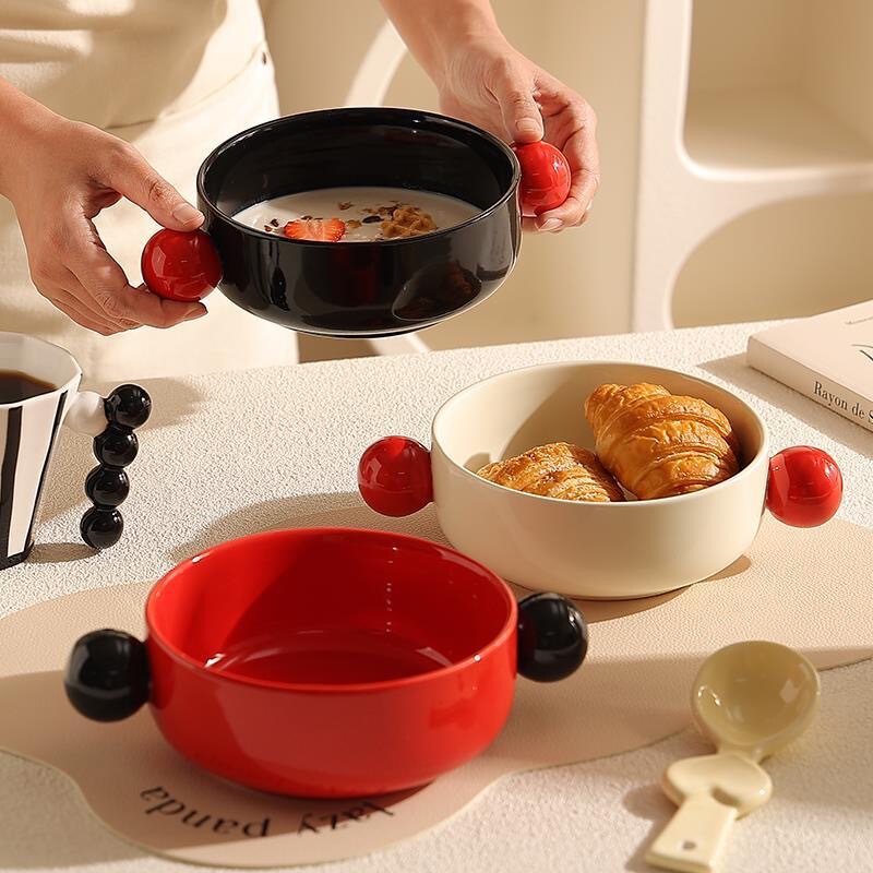 Creative Contrasting Color Salad Bowl Ceramic Double-Handle Bowl Fruit Salad Bowl Instant Noodle Bowl Microwave Oven Baked Rice Bowl Creative Contrasting Color Salad Bowl Ceramic Double-Handle Bowl Fruit Salad Bowl Instant Noodle Bowl Microwave Oven Baked Rice Bowl