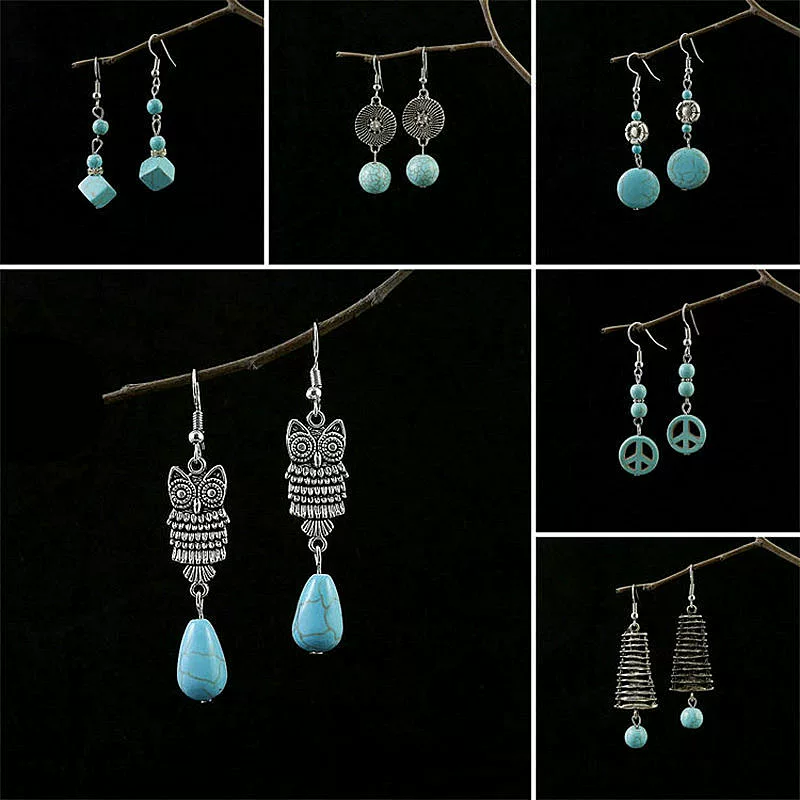 Ретро классические этнические серьги,Turquoise аксессуар для путешествий для фотосессий, этнический стиль, простой и элегантный дизайн