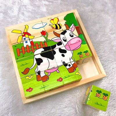 Jigsaw puzzle wooden  children Building blocks Early education Toys men and women Six face painting 2-6 three-dimensional baby kindergarten