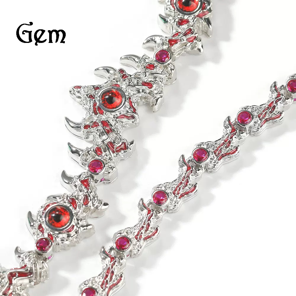 欧美夸张尖刺寄生红眼睛荆棘镶钻嘻哈项链配饰男小众设计潮流饰品