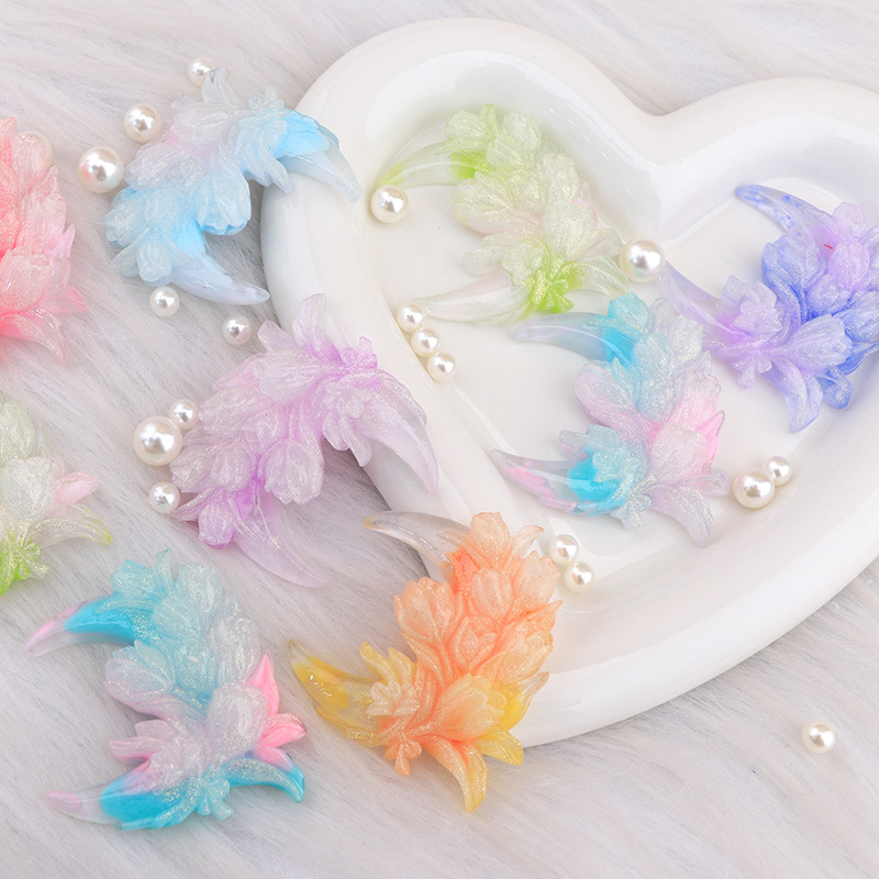 新しい月の花束は夜光樹脂の部品を染めてdiy携帯の携帯電話の携帯電話のクリームのヘアピンの収納箱を作ります。