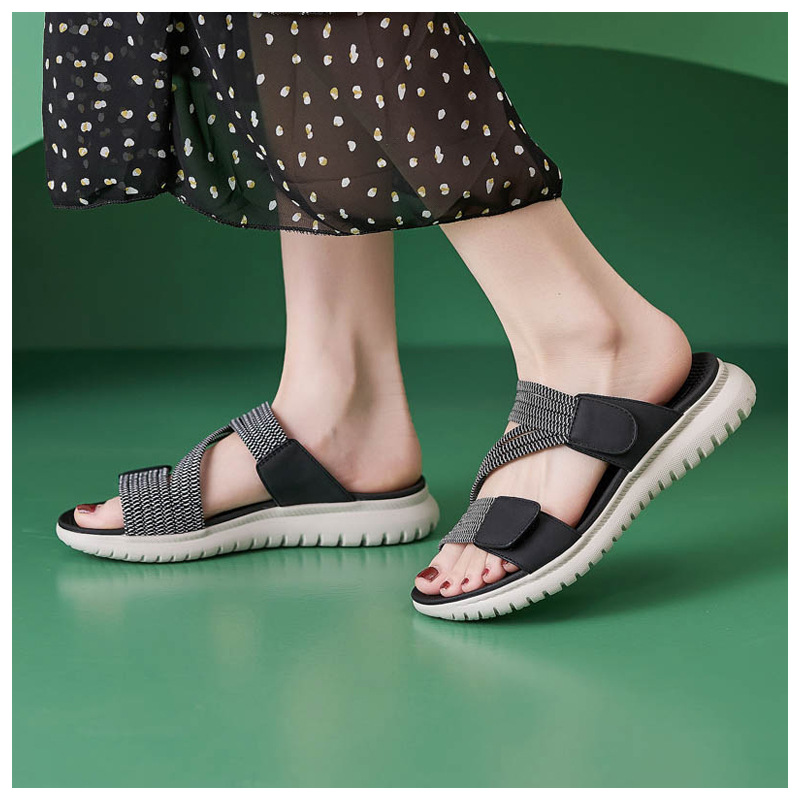 Dép sandal nữ xỏ ngón đế bệt thể thao co giãn cỡ lớn — Màu đen, Màu xanh lam, Màu mơ chi tiết 11