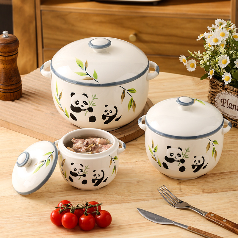 Panda food-grade bird's nest steaming egg bowl, ceramic pot, water-proof stewing cup, household steaming cup, special bowl for children's complementary food, ceramic jar