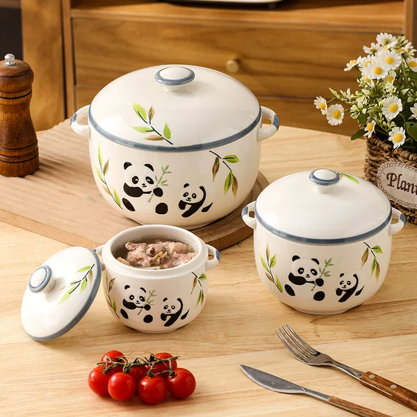 Panda food-grade bird's nest steaming egg bowl, ceramic pot, water-proof stewing cup, household steaming cup, special bowl for children's complementary food, ceramic jar