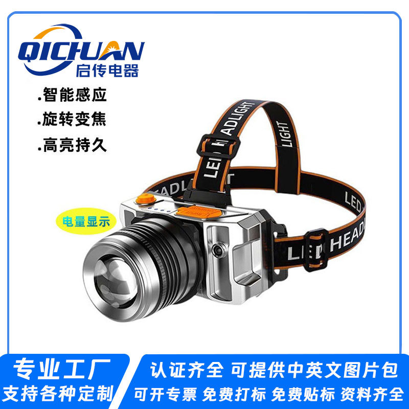 爆款强光感应头灯超亮远射旋转多功能变焦矿灯户外usb充电led头灯|ms