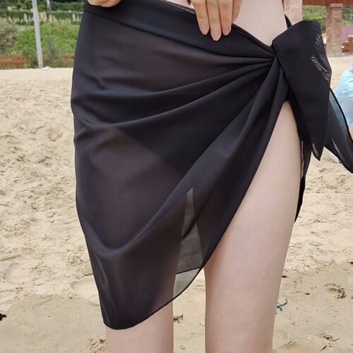 Solid Color Bikini with Separate Scarf, 2024 New Ins Beach Pool Hot Spring Sexy Swimsuit Sun Protection Half Skirt