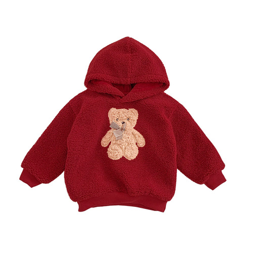 Red New Year's parent-child outfits for babies, New Year's Eve, family outfits for a family of three and four, plus velvet and thickened sweatshirts for New Year's greetings